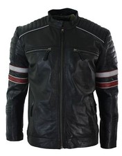 Giacca Biker da Uomo a strisce Rossa e Bianca in Vera Pelle Casual Stile Pilota