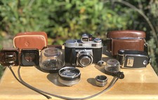 Fotocamera Vint Kodak Retina IIc con obiettivi Rodenstock f:2.8/50, f:4/80, f:5,6/35 mm