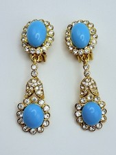 Kenneth Jay Lane orecchini goccia cristallo resina turchese finto vintage KJL Couture