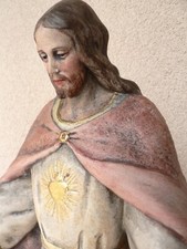 Statua in pietra dipinta a mano del Sacro Cuore di Gesù - Metà '900