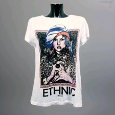 RELISH 1/2 Sleeve Women's Shirt Pure Flamed Cotton Print Studded Mesh Insert szS