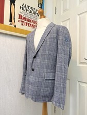 Blazer La Martina Argentina giacca sportiva lino seta grigio blu check taglia 50
