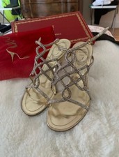 Sandalo gioiello Rene Caovilla, tacco 10, vitello oro con swarosky, numero 36.