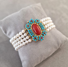 Bracciale donna con oro 18 kt corallo turchese rubini e perle anni 70 Vintage