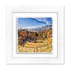 Lupia Quadro Ceramica stampata Cornice bianca 29x29 CATANIA TEATRO TAORMINA