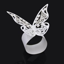 50pz Porta Tovaglioli Anelli Carta Perlata Bianca Farfalla