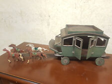 Antico Giocattolo CARROZZA IN LEGNO E CAVALLI IN  IN GESSO