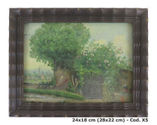 QUADRO ANTICO OLIO SU TAVOLA VEDUTA DI UN GIARDINO PIEMONTESE FIRMATO DIPINTO X5