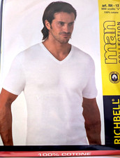 2 maglie t-shirt RICHBELL cotone 100% Tg 5/L scollo a V BIANCO art.RH 12
