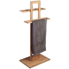 Portasciugamani da Terra in Legno Massello a 2 Sbarre - Design Naturale “Trani”