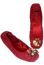 New APEPAZZA beaded RED Suede leather Ballet Flats Shoes Kitty 40