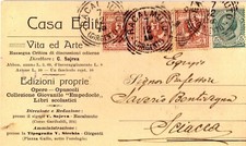 VITT. EMAN. III: CARTOLINA CON CENT. 5 LEONI + COPPIA E SINGOLO CENT. 2 FLOREALE