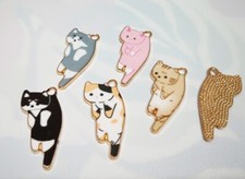 5pz misti charm ciondolo gatto metallo smaltato 30x15mm colore dorato bijoux