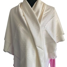 Sciarpa Salvatore Ferragamo seta lana quadrata grande 55'' bianco panna monogramma