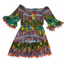 ANTICA SARTORIA Vestito mini abito multicolore fantasia perline Tg Unica Cotone