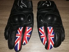 GUANTI DA MOTO IN PELLE NERA CON LOGO BANDIERA INGLESE E PROTEZIONE NOCCHE NUOVI