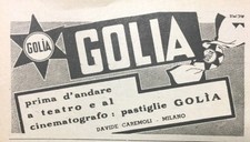 PUBBLICITA' 1941 GOLIA CARAMELLE GOMMOSE DAVIDE CAREMOLI MILANO DOLCI BAR BIMBI
