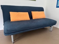 divano-letto 2 posti usato, reclinabile, tessuto blu, dimensioni 190cm lunghezza