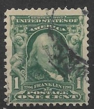 U.S.A. 1903  Benjamin Franklin  1 cent - Blue Green   #300