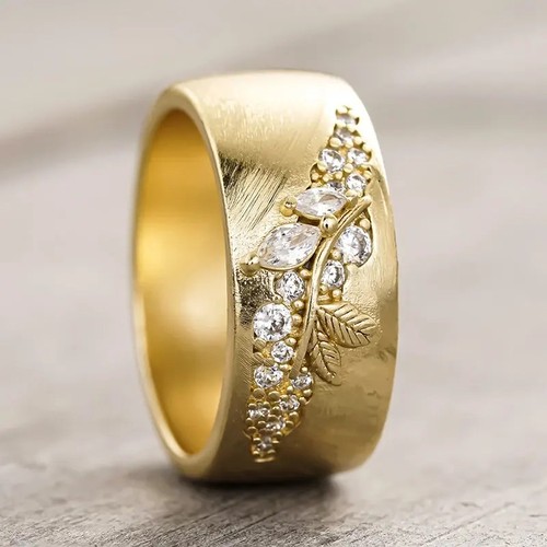 Anello design foglia oro con