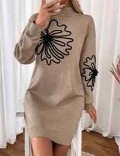 Cardigan Abito Maxi Maglia Pullover Morbido Maglione Beige Lungo Slim 23985