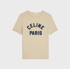 T-shirt Celine Champagne/Navy 'Celine Paris' nuova con etichetta taglia XS