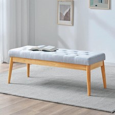 Cassapanca Pouf Ottomana Grigio Ingresso Panca Imbottitura Alta Densità 108x41cm