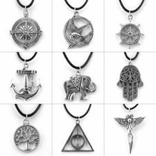 Collana Girocollo in corda nera con Ciondolo Portafortuna Argento da Uomo Donna