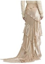 Maxi gonna Ralph Lauren collezione viola etichetta Reva avorio metallizzato con volant XS