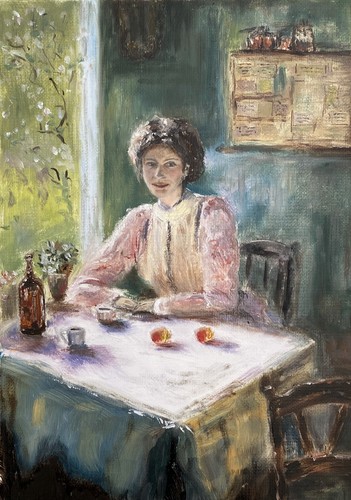 Dipinto olio ragazza - ragazza, con