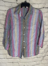 Camicia top blusa SARTORIA SARACENA lino italiano a righe con bottoni multicolore M