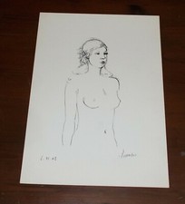 Disegno china LUCIANO PROVERBIO Figura donna nuda 1968 - 25x35 cm Quadro UNICO