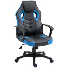 Sedia da Gaming Poltrona da Ufficio Girevole con Ruote in Similpelle Nera Blu
