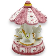 Giostra con cavalli a dondolo, ceramica Caltagirone, h 14 x 10 cm ca. fondo Rosa