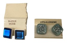 ORECCHINI 2 SET BOTTONE BLU E ACQUA MARINA BIGIOTTERIA VINTAGE ANNI 70-90 CM 1,5