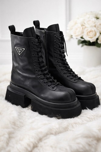 Bottes prada noires cuir - prada, en