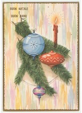 1969 decorazioni natalizie palle candele cartolina Buon Natale vintage