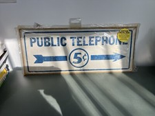 Insegna retrò in metallo design 'Telefono pubblico' e '5¢'. INSEGNA VINTAGE IN METALLO 