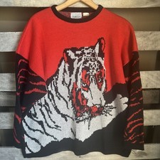 Maglione Vintage Venezia Tiger AOP Front Back Rosso Nero OSFM XL/2XL
