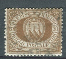 SAN MARINO 1877 CIFRA O STEMMA 30 c. USATO