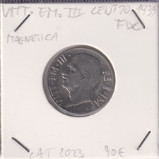 Moneta Vittorio Emanuele III 20 Cent FDC 1939 Magnetica Cat. Gigante 2023 90€