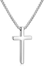 Collana Croce, Crocifisso Collana Acciaio Inox, Croce Collane Girocollo per Uomo