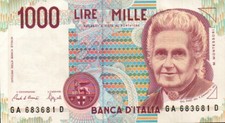 BANCONOTA REPUBBLICA ITALIANA LIRE 1000 MONTESSORI - GA 683681 D  Q/FDS (CAR-7)