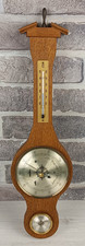 BAROMETRO A MURO IN LEGNO - CON TERMOMETRO - VINTAGE ANNI 70 - LUNGO= 44 CM