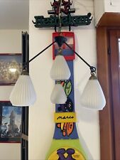 LAMPADARIO VINTAGE ART DECO OTTONE VETRO DESIGN MID CENTURY MODERNARIATO 