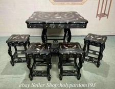 Set sedia tavolo scrivania 35,2" antica cinese lobulare rosso sandalo conchiglia dinastia