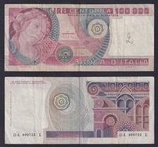 Banconota Italia 100000 lire Botticelli 1980 P.-108b BB/VF