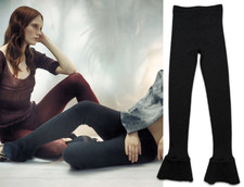 Leggings Prada Vintage Archivio Autunno 2001 Grigio Scuro Maglia Svasato Orlo a Campana 42