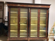 Libreria Stile Impero con ante in vetro da restaurare L. 255x H. 230 x P. 41 Cm