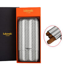 LUBINSKI Custodia per Sigari Argento da Viaggio Humidor Portasigari 3 Tubi Custodia in Fibra di Carbonio